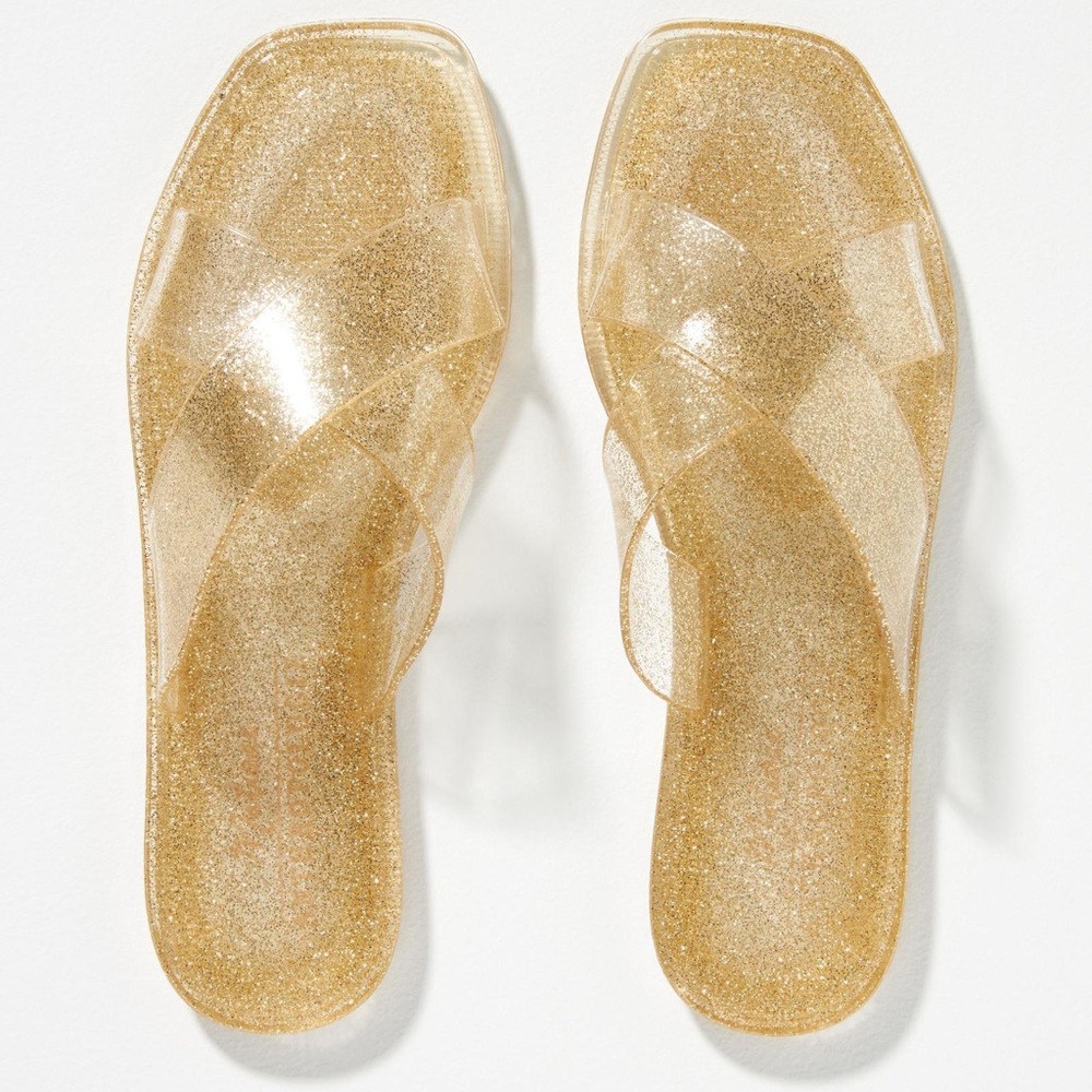 Anthropologie x Matisse Gold Glitter Jelly Sandals, Sz 7